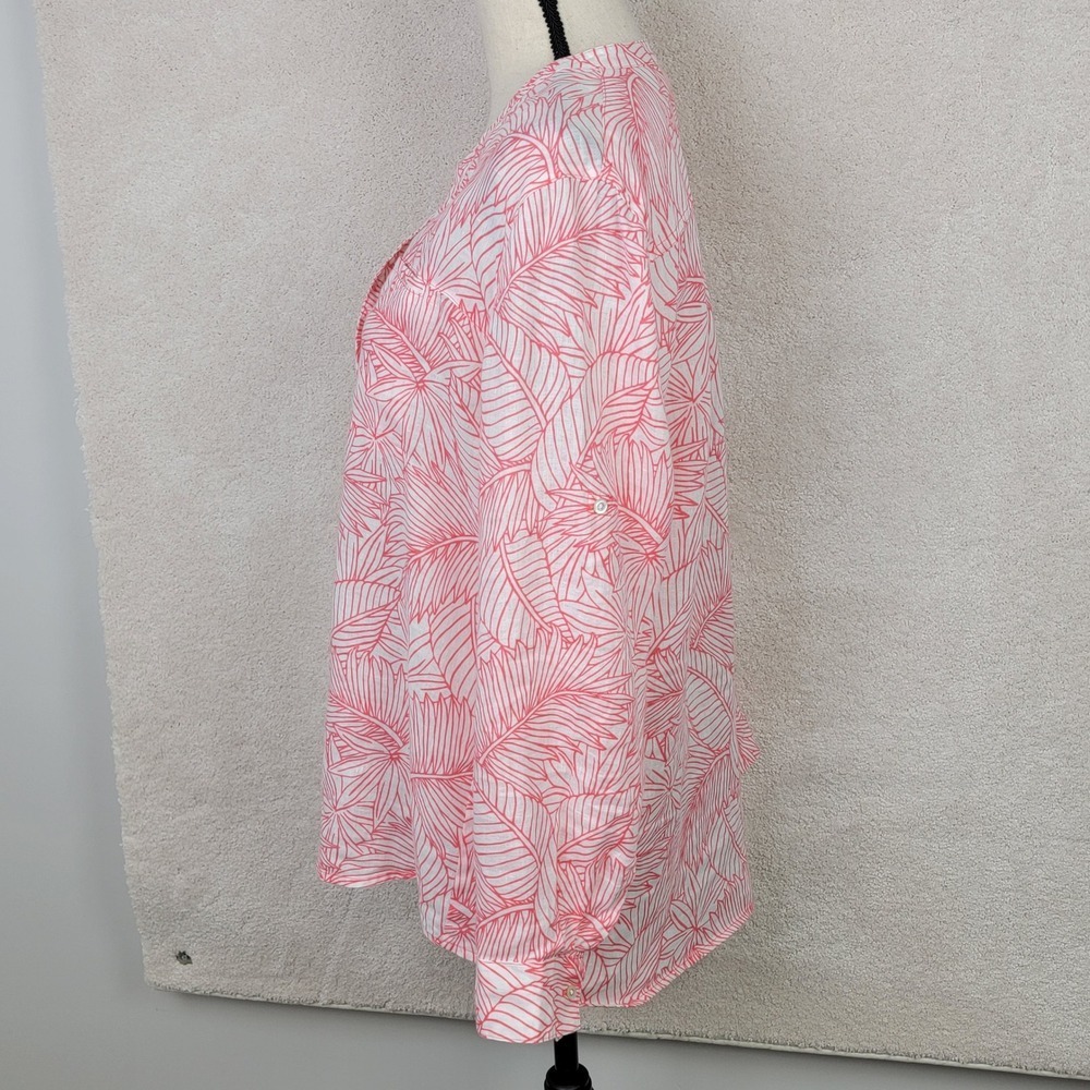 Tommy Bahama Womens M Coral Pink Tropical Leaf 100% Linen Button Up Shirt - Picture 7 of 13